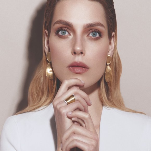 Double Drop Yellow Gold Tone Earrings
